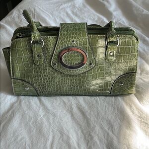Green faux-crocodile purse